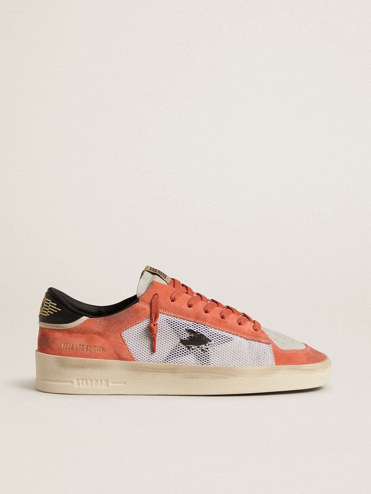 Golden Goose Stardan Ltd In Coral-Colored Suede And Mesh With Black Leather Star Mens