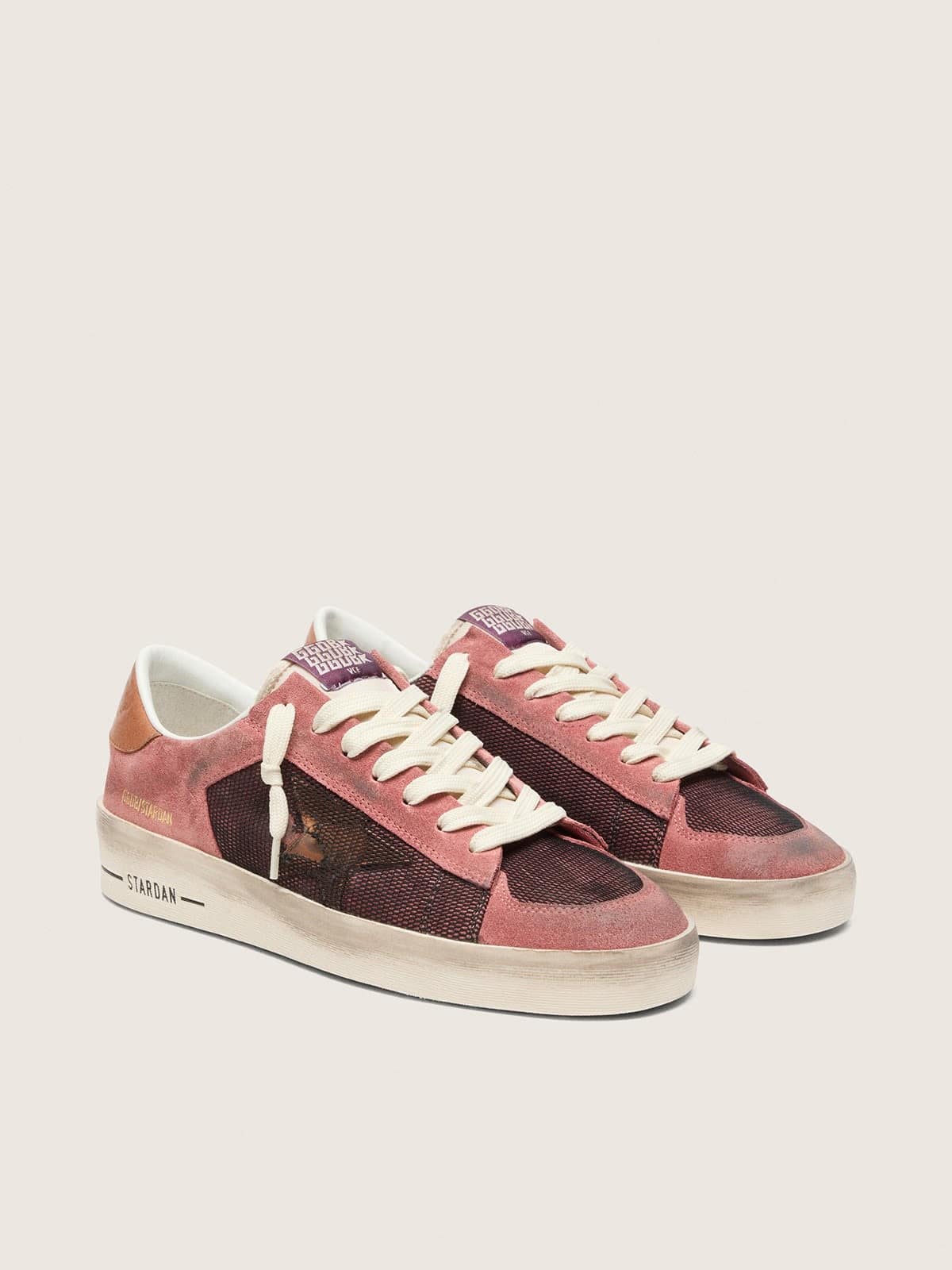 Golden Goose Mens Stardan In Pink Suede With Beige Star Mens