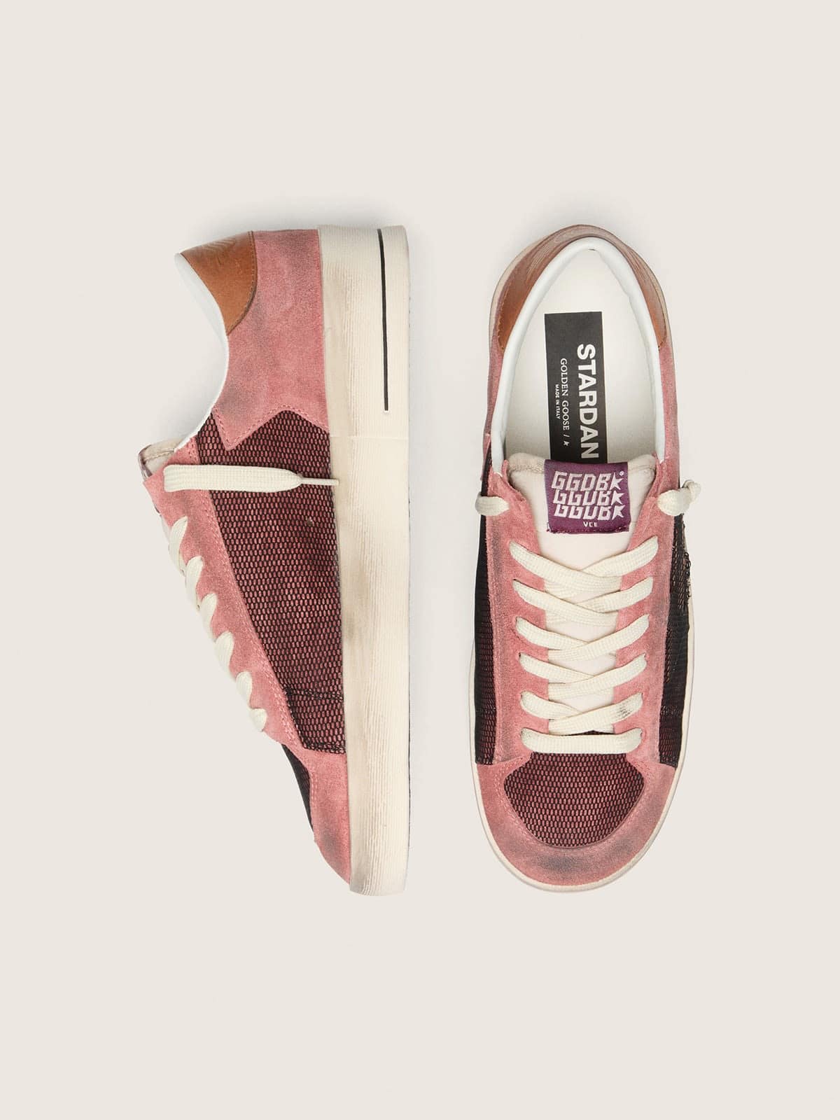 Golden Goose Mens Stardan In Pink Suede With Beige Star Mens