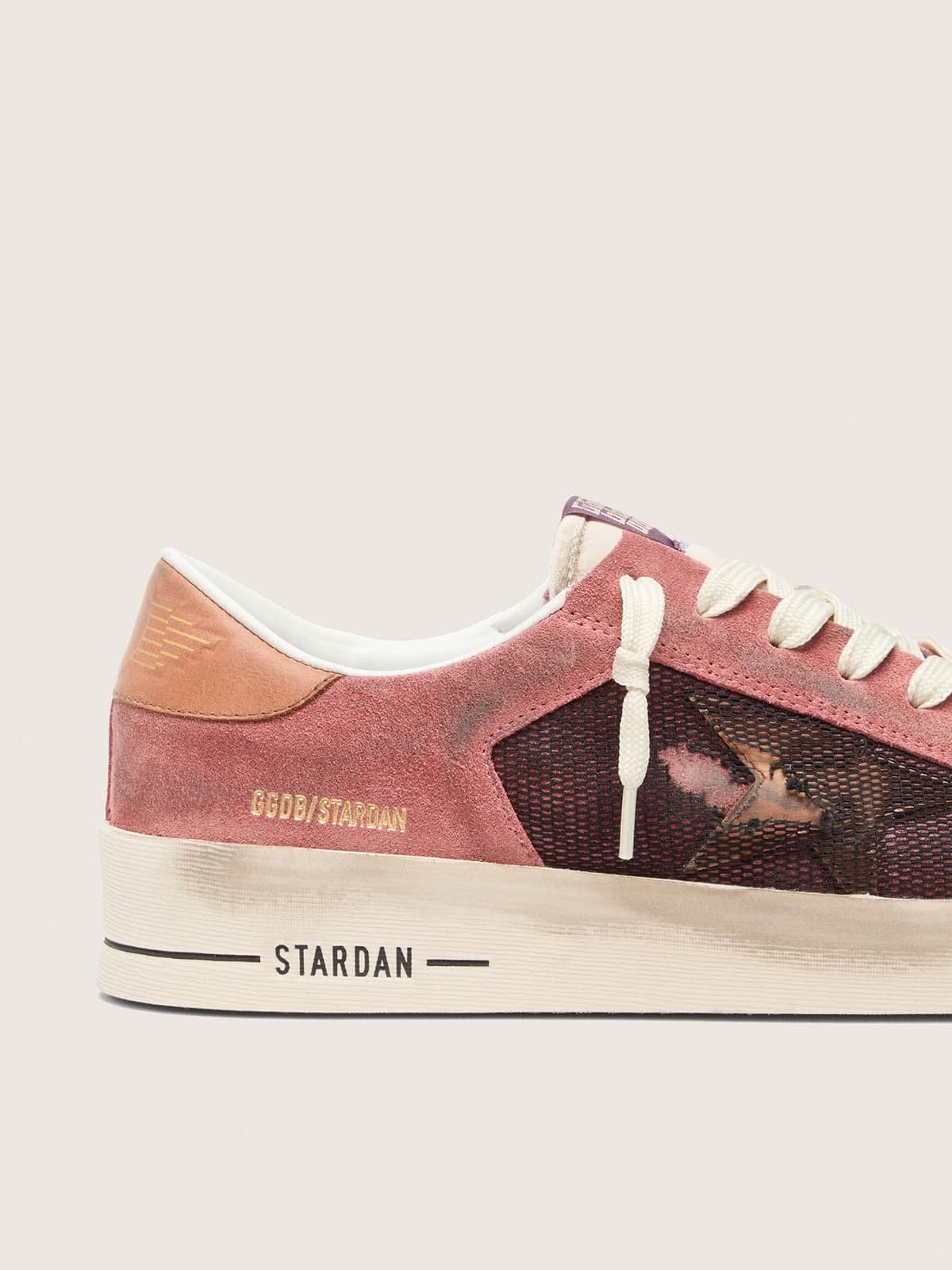 Golden Goose Mens Stardan In Pink Suede With Beige Star Mens