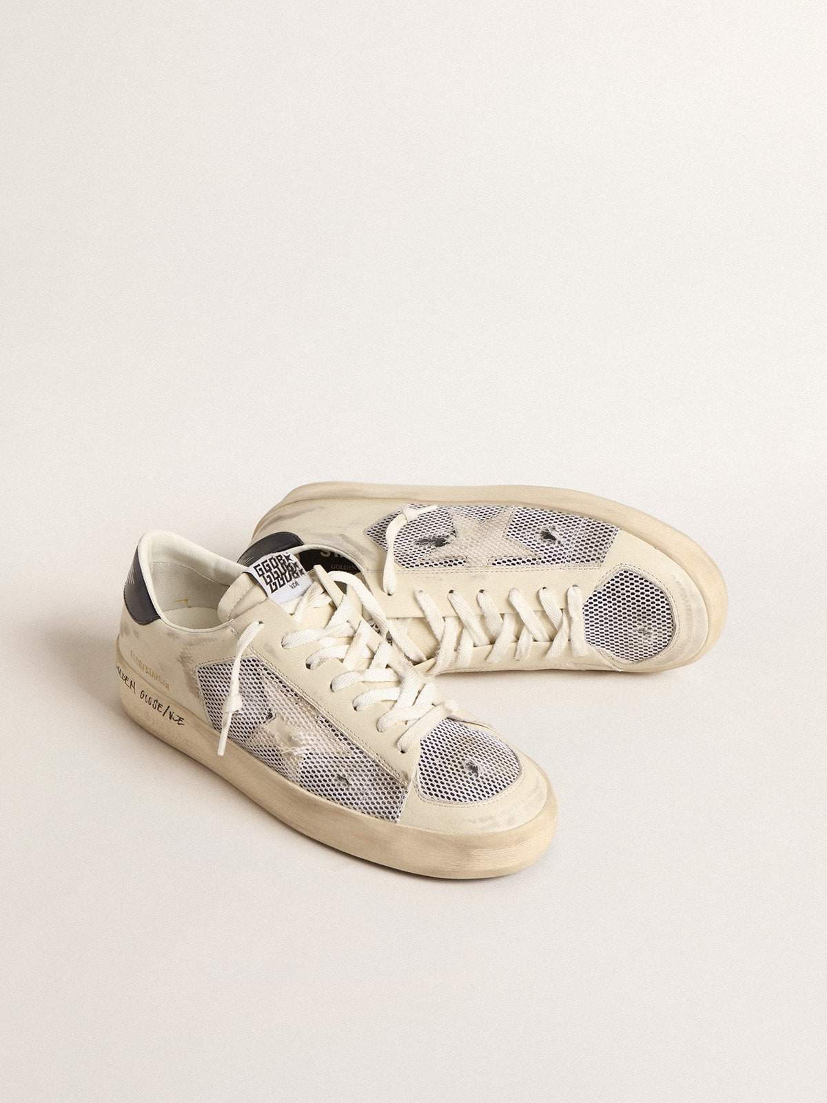 Golden Goose Stardan In White Leather And Mesh With White Leather Star Mens