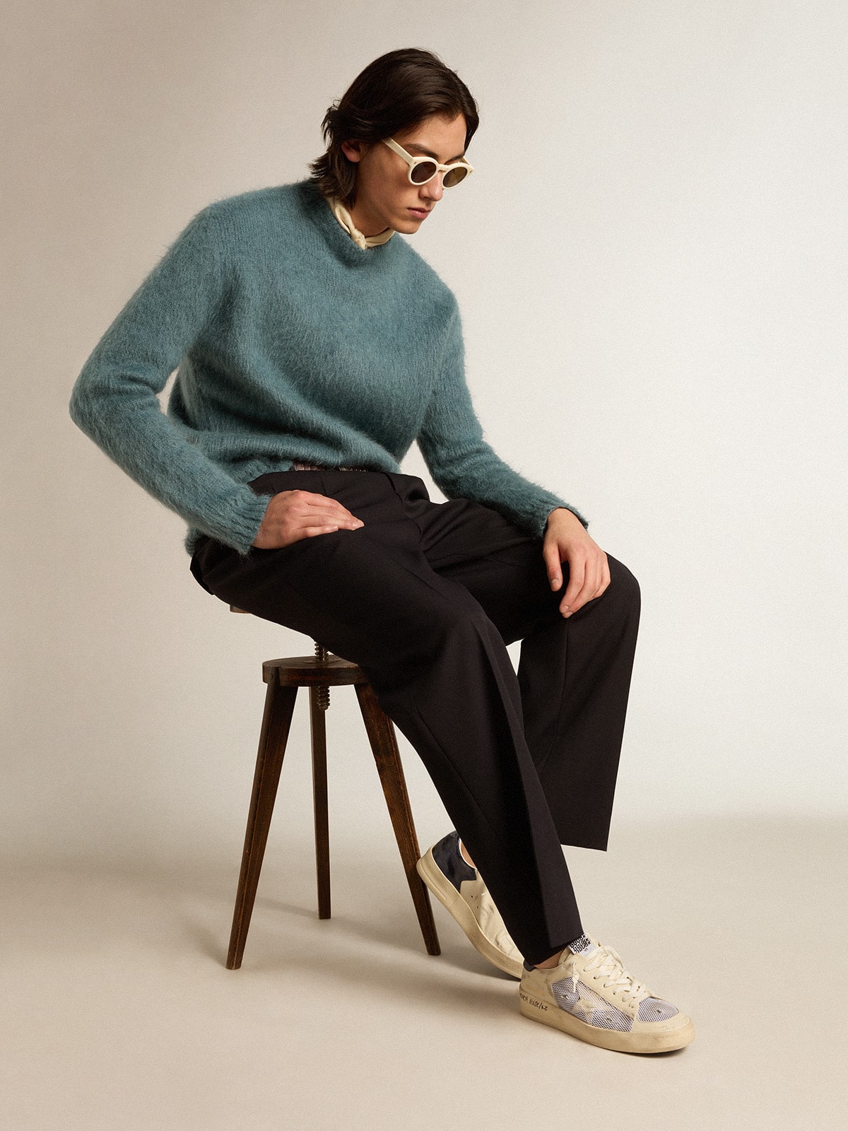 Golden Goose Stardan In White Leather And Mesh With White Leather Star Mens
