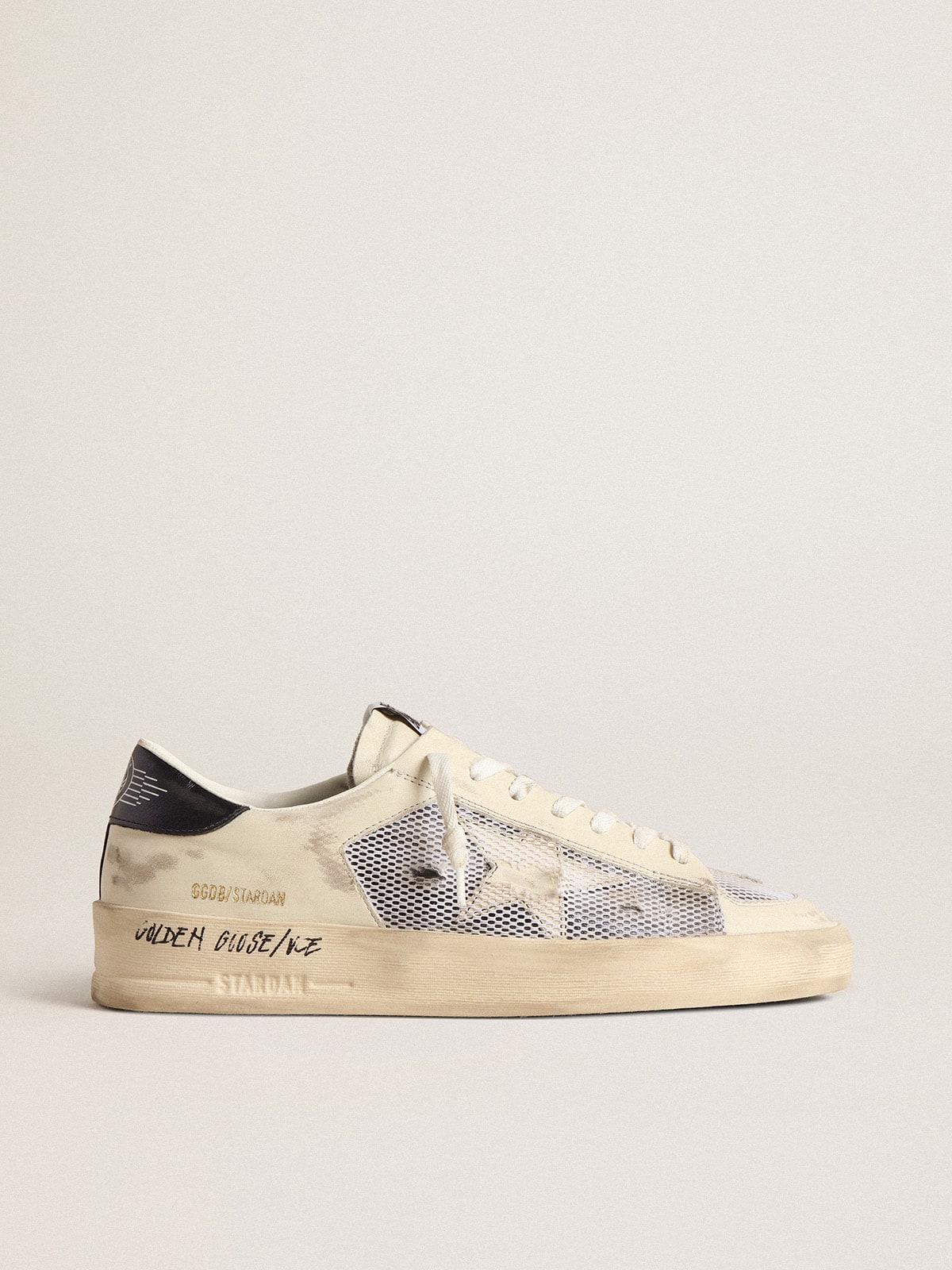 Golden Goose Stardan In White Leather And Mesh With White Leather Star Mens