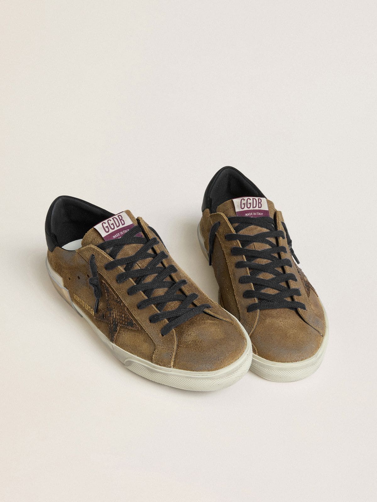 Golden Goose Mens Super-Star Ltd In Waxed Suede With Python-Print Star And Nappa Leather Heel Tab Mens