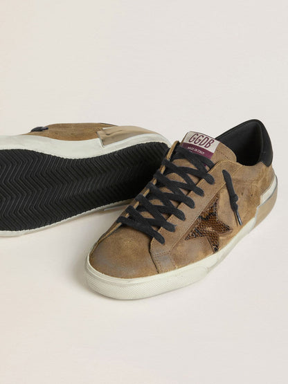 Golden Goose Mens Super-Star Ltd In Waxed Suede With Python-Print Star And Nappa Leather Heel Tab Mens