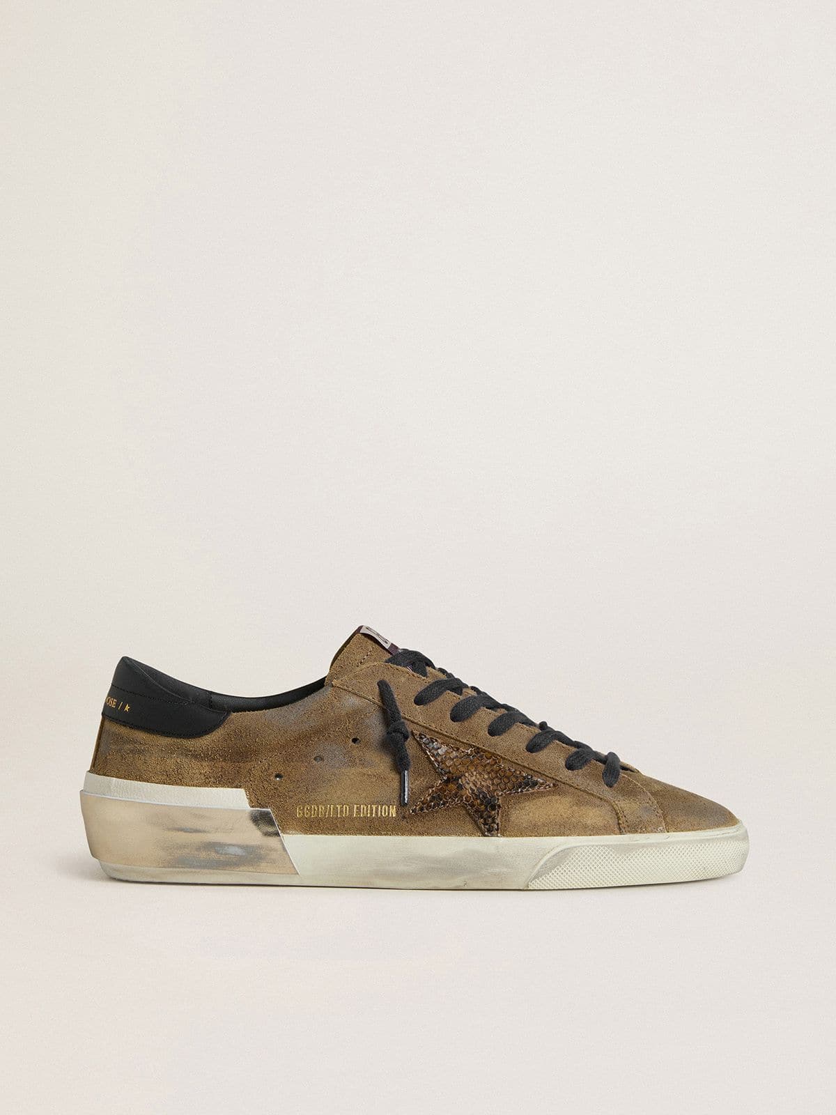 Golden Goose Mens Super-Star Ltd In Waxed Suede With Python-Print Star And Nappa Leather Heel Tab Mens