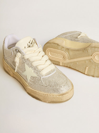 Golden Goose Forty2 In White Leather And Swarovski Crystals With White Tpu Star Mens