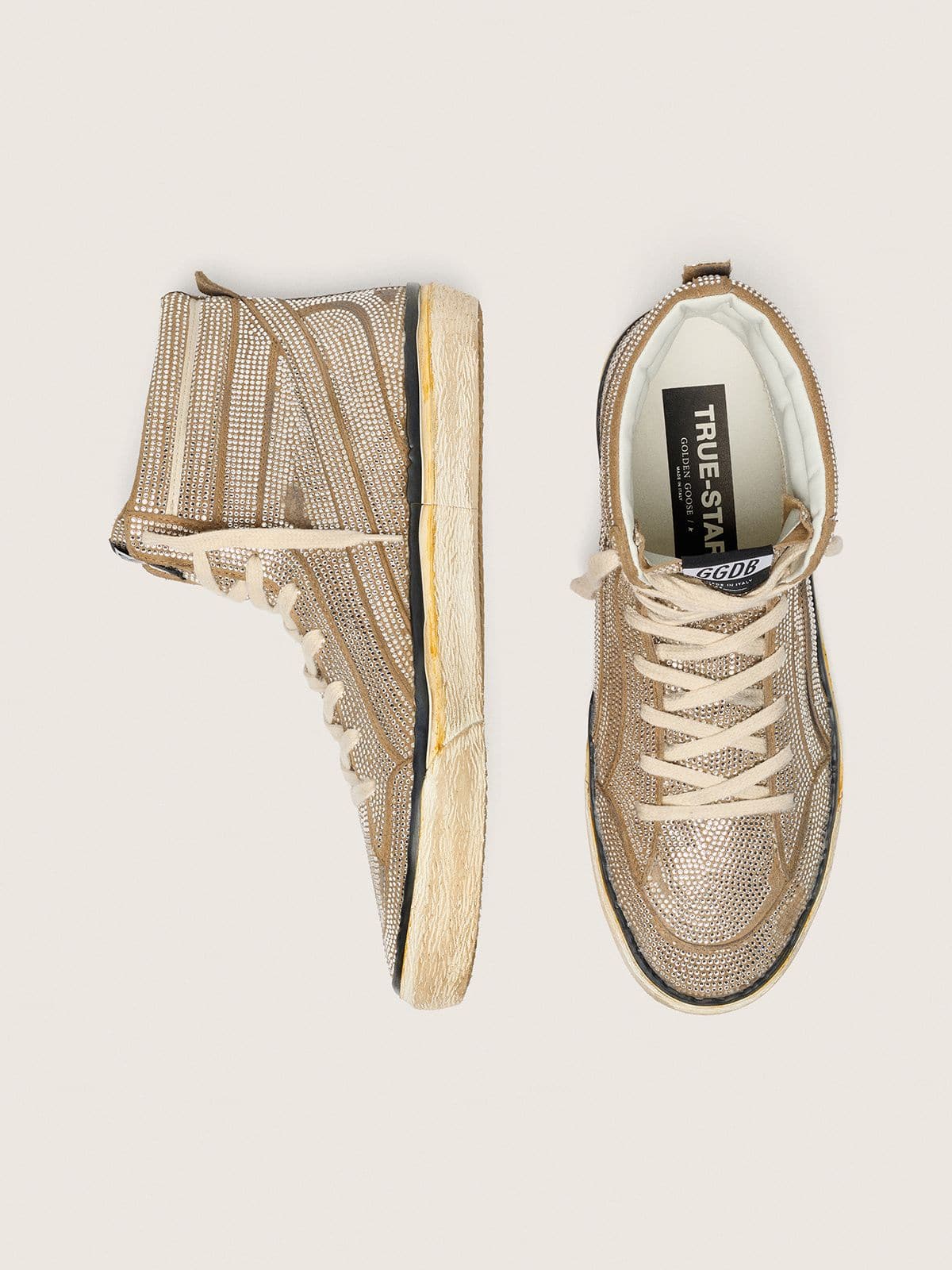 Golden Goose Mens Slide Lab Sneakers In Tobacco-Colored Suede With Crystals And Tobacco-Colored Suede Star Mens