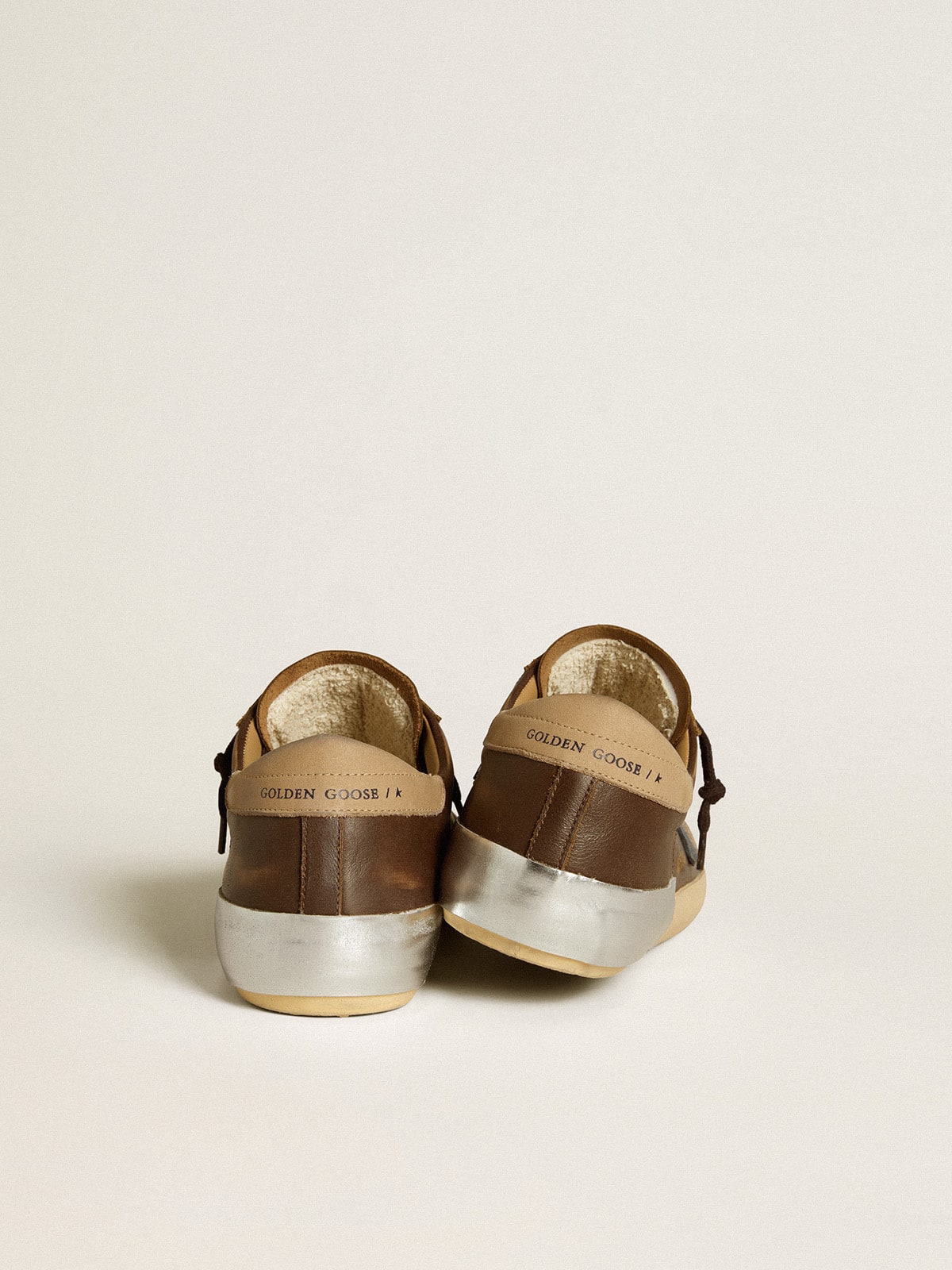 Golden Goose Mens Super-Star In Leather With Blue Leather Star And Beige Nubuck Heel Tab Mens