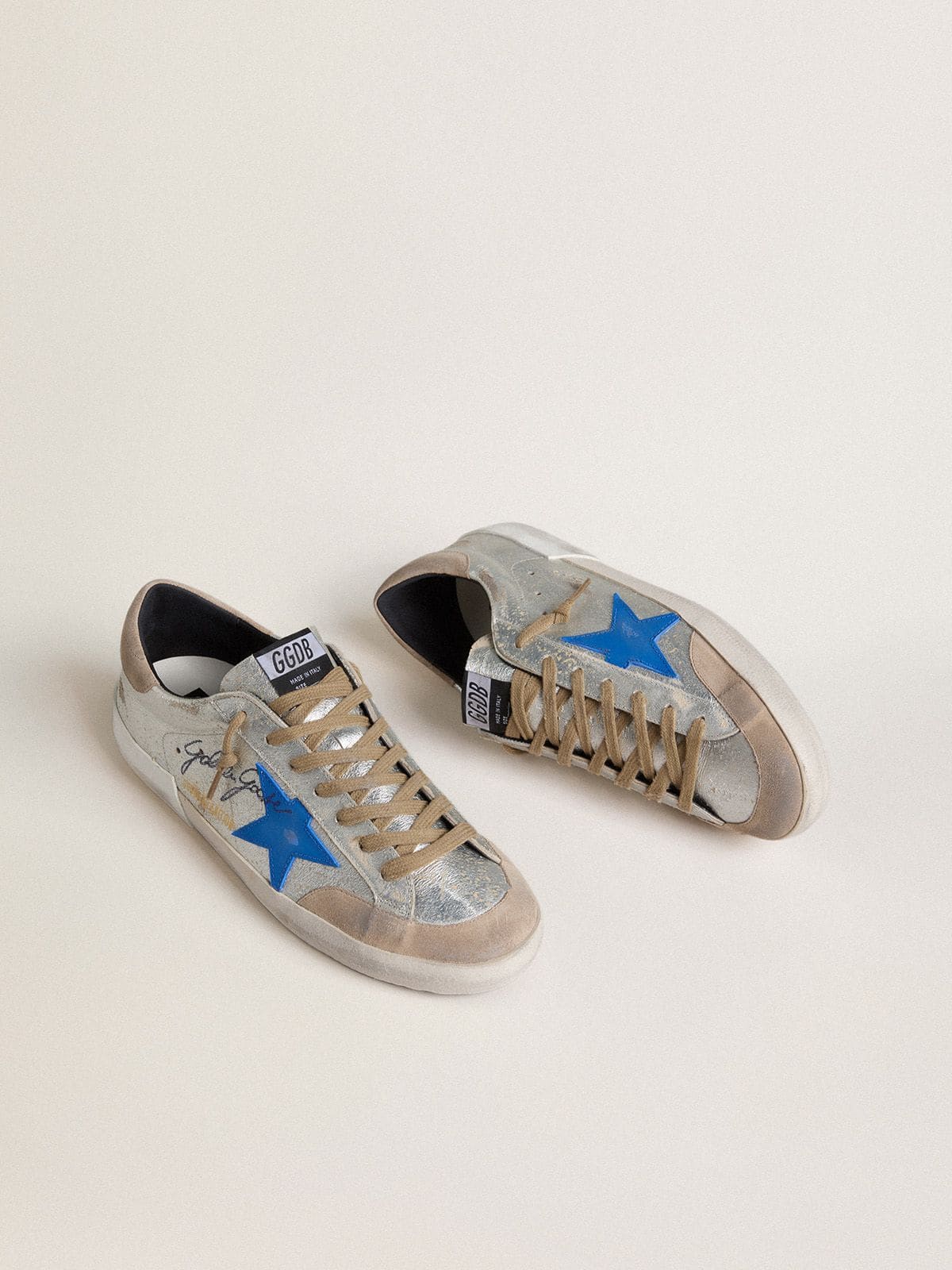 Golden Goose Mens Super-Star Ltd In Silver Metallic Suede With Leather Star And Suede Heel Tab Mens