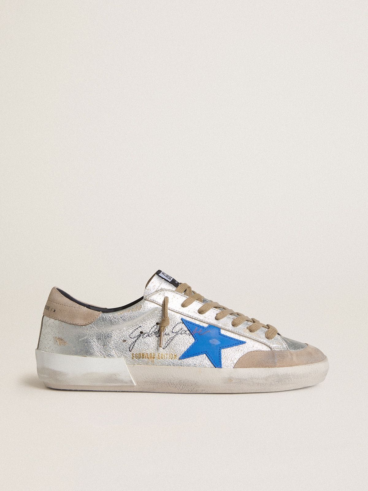 Golden Goose Mens Super-Star Ltd In Silver Metallic Suede With Leather Star And Suede Heel Tab Mens