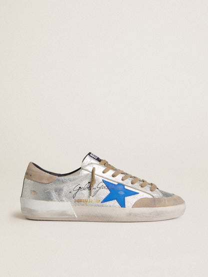 Golden Goose Mens Super-Star Ltd In Silver Metallic Suede With Leather Star And Suede Heel Tab Mens