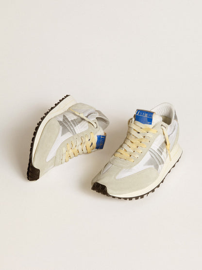Golden Goose Mens Marathon With White Nylon Upper And Silver Star Mens