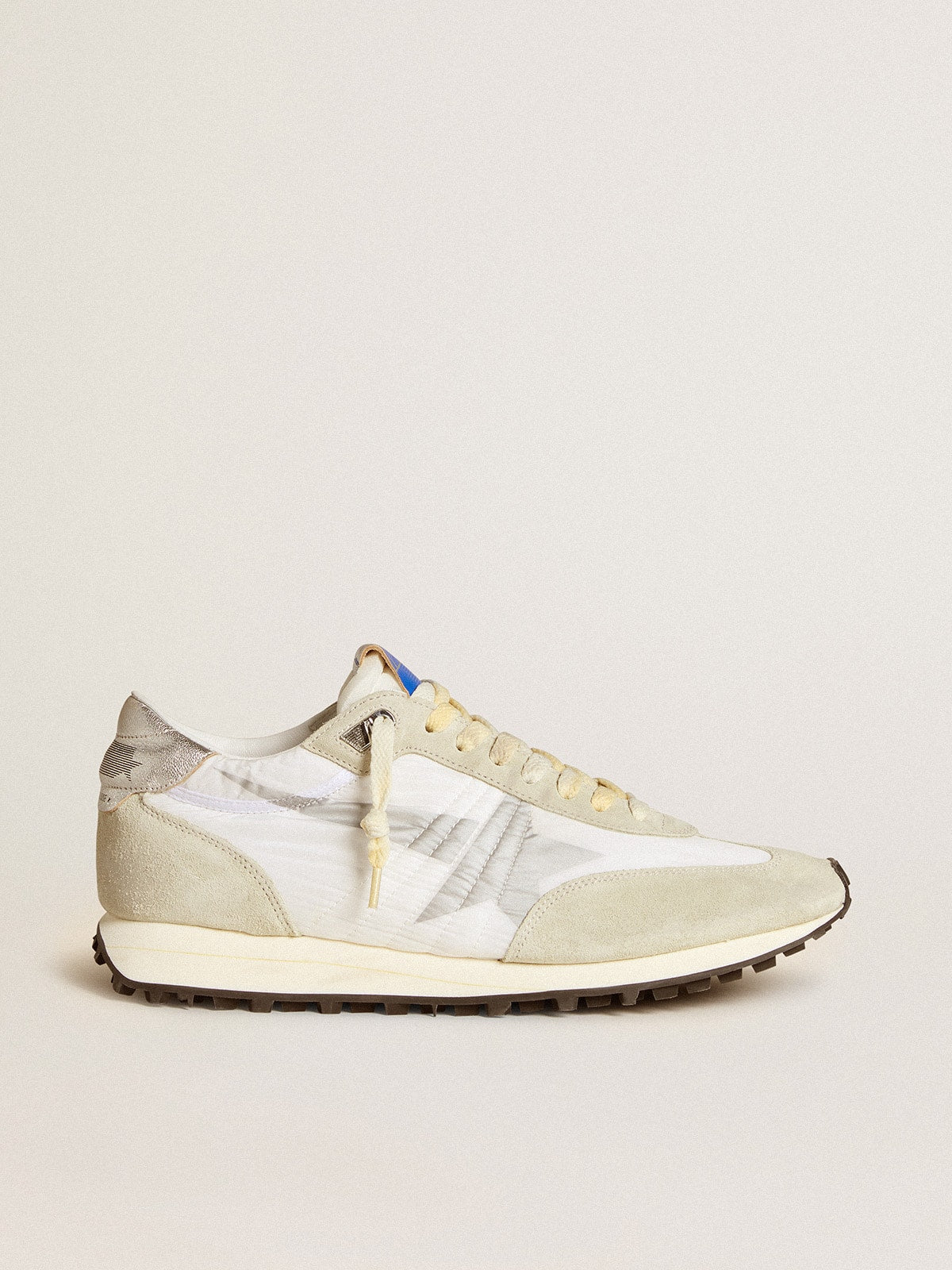 Golden Goose Mens Marathon With White Nylon Upper And Silver Star Mens