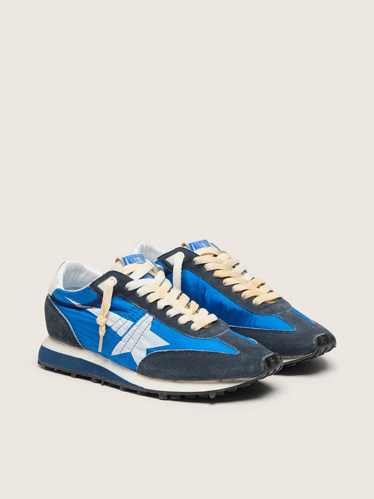 Golden Goose Mens Marathon With Blue Nylon Upper And White Star Mens