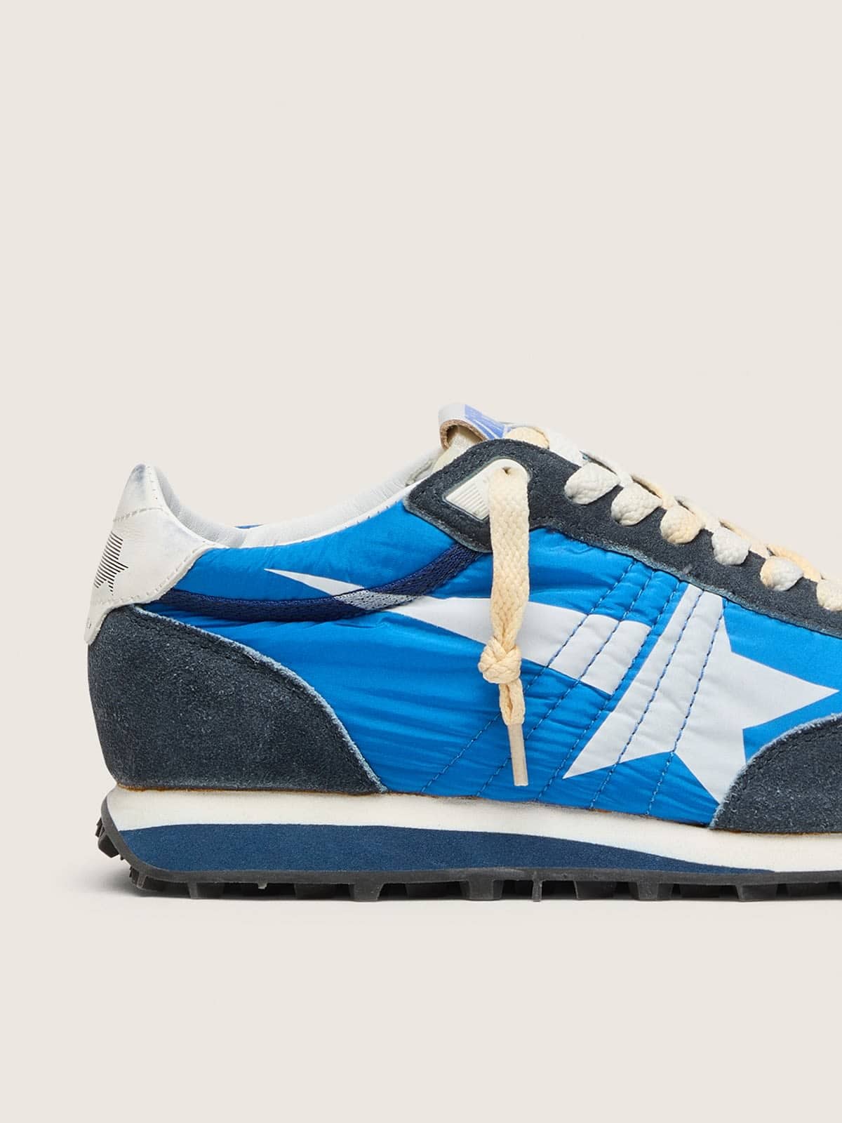 Golden Goose Mens Marathon With Blue Nylon Upper And White Star Mens