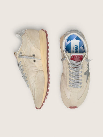 Golden Goose Mens Marathon With Beige Nylon Upper And Gray Star Mens