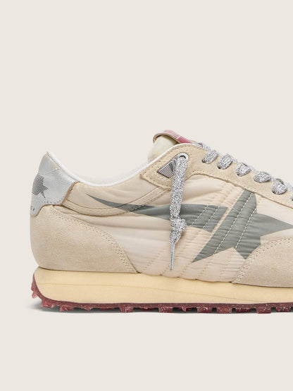 Golden Goose Mens Marathon With Beige Nylon Upper And Gray Star Mens