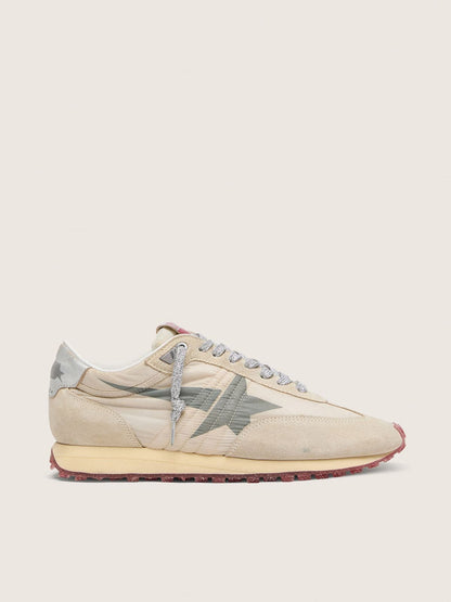 Golden Goose Mens Marathon With Beige Nylon Upper And Gray Star Mens