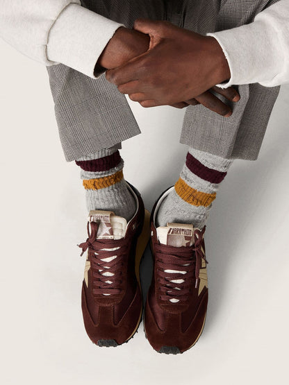 Golden Goose Mens Marathon With Brown Satin Upper And Platinum Leather Star Mens