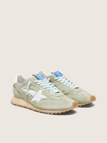 Golden Goose Mens Marathon In Sage-Green Nylon With White Star Mens