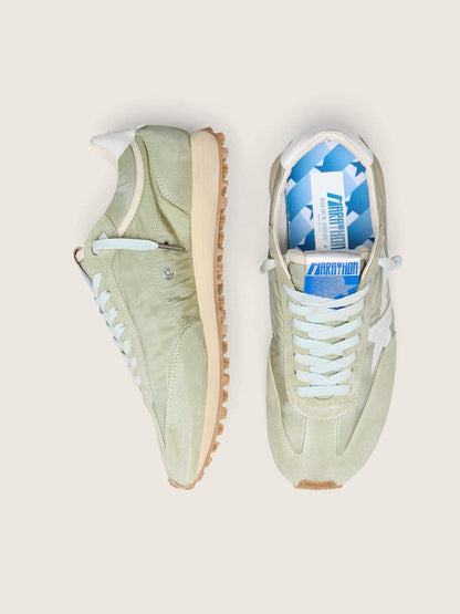 Golden Goose Mens Marathon In Sage-Green Nylon With White Star Mens