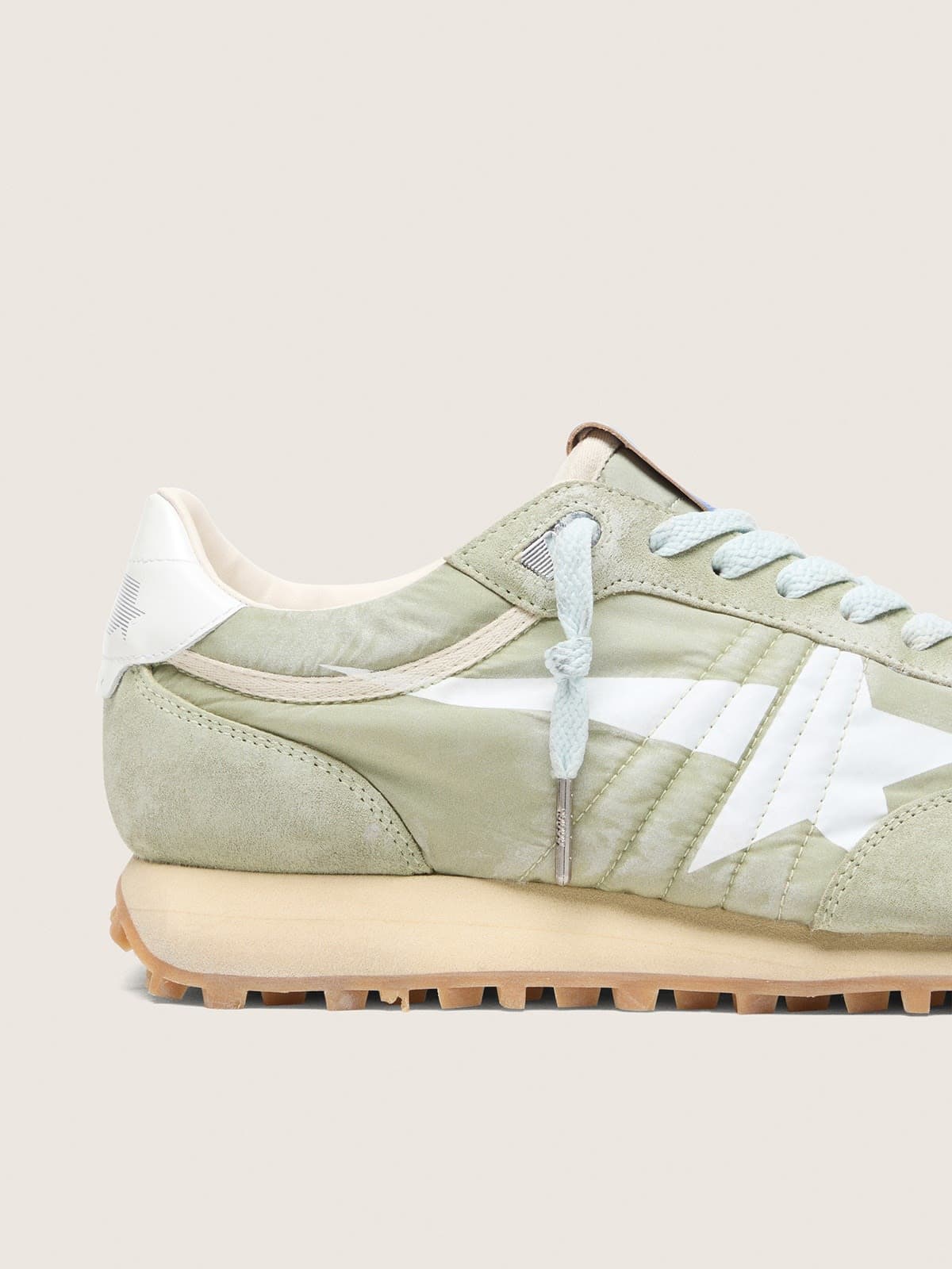 Golden Goose Mens Marathon In Sage-Green Nylon With White Star Mens
