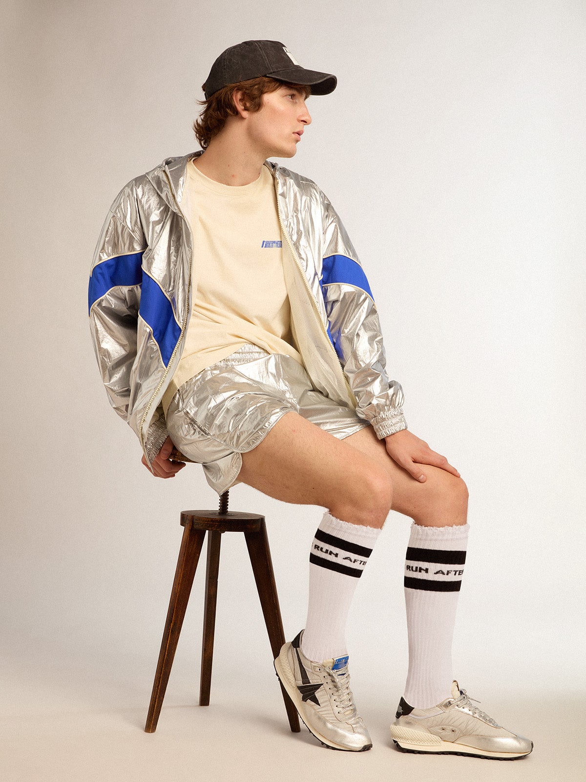 Golden Goose Mens Marathon With Silver Ripstop Nylon Upper And Black Star Mens