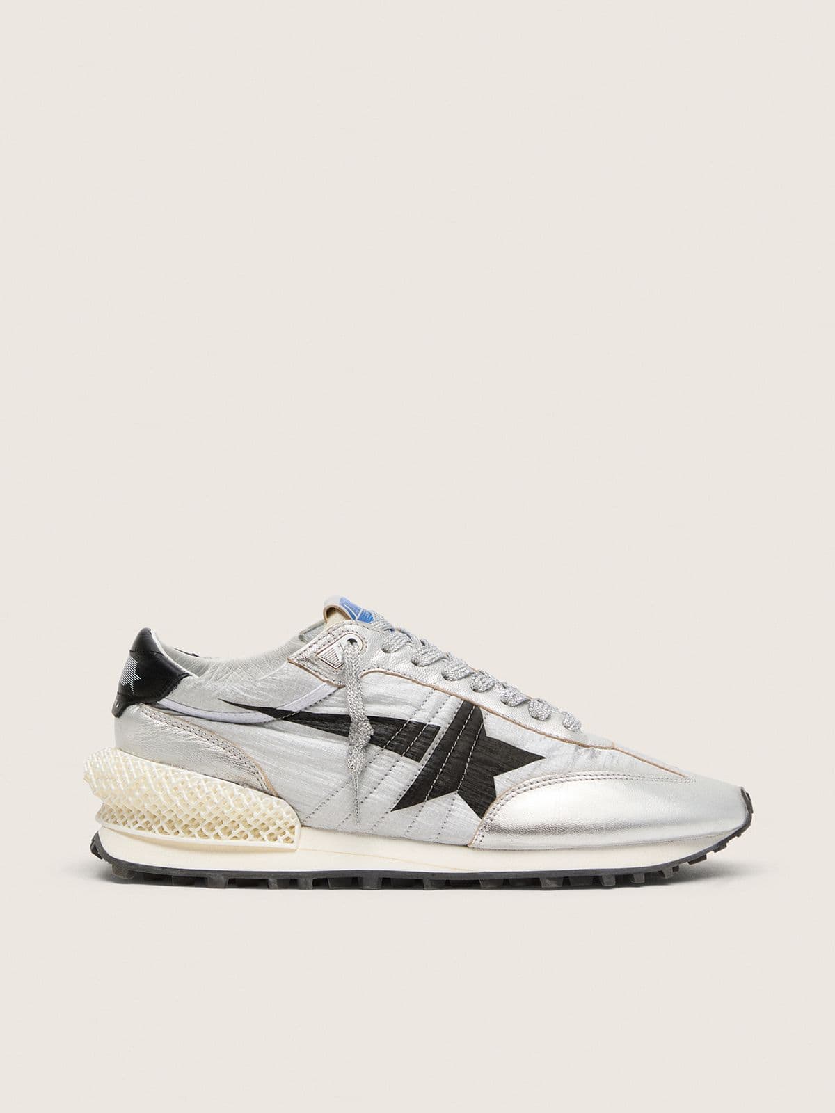 Golden Goose Mens Marathon With Silver Ripstop Nylon Upper And Black Star Mens