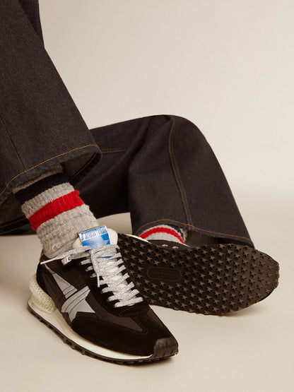 Golden Goose Mens Marathon With Black Ripstop Nylon Upper And Silver Star Mens