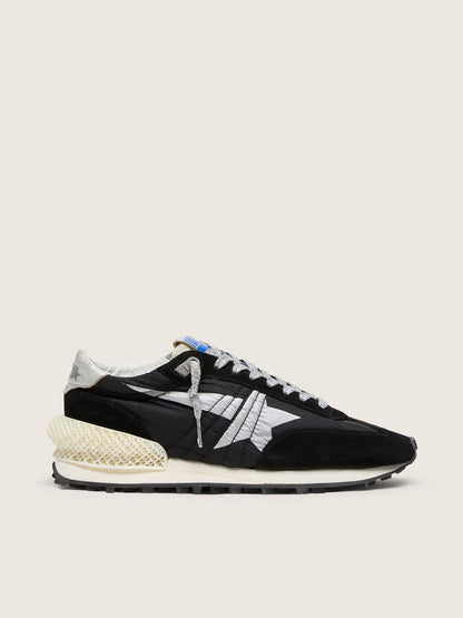 Golden Goose Mens Marathon With Black Ripstop Nylon Upper And Silver Star Mens
