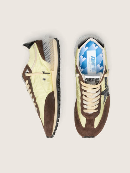Golden Goose Mens Marathon In Lime-Green Nylon With Black Star And Brown Suede Inserts Mens