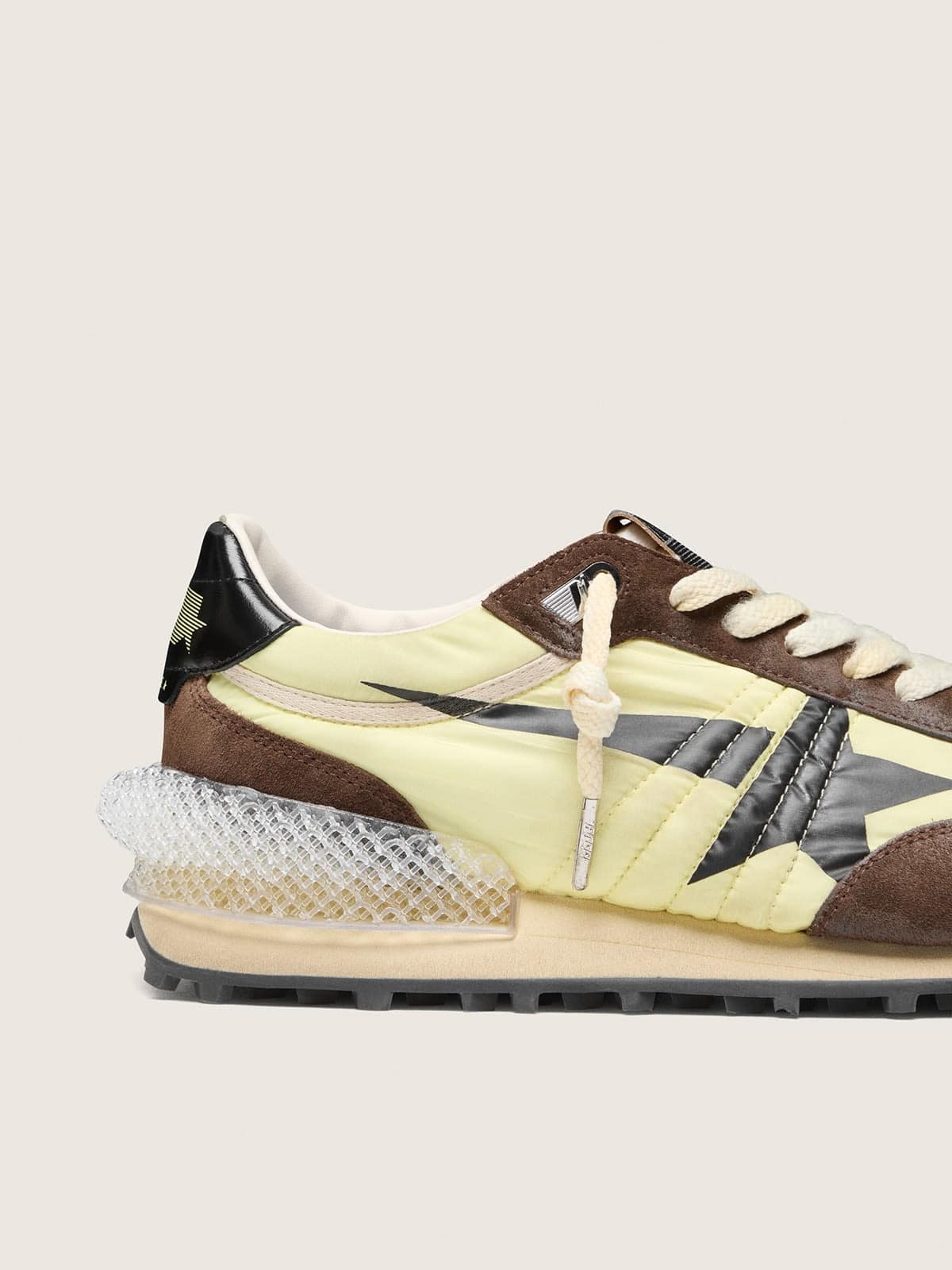 Golden Goose Mens Marathon In Lime-Green Nylon With Black Star And Brown Suede Inserts Mens