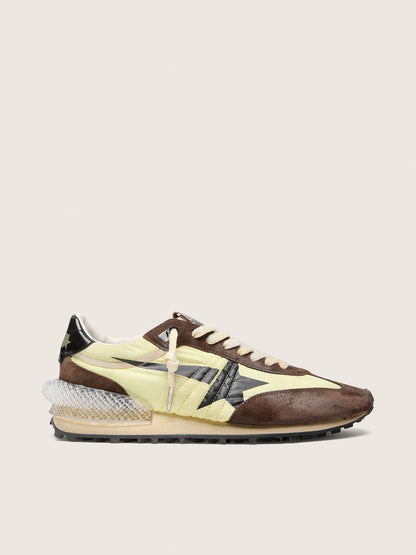 Golden Goose Mens Marathon In Lime-Green Nylon With Black Star And Brown Suede Inserts Mens