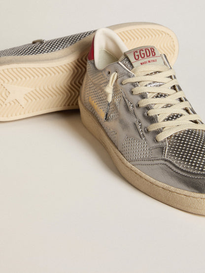 Golden Goose Bio-Based Ball Star In Metallic Silver With Silver Star And Red Heel Tab Mens