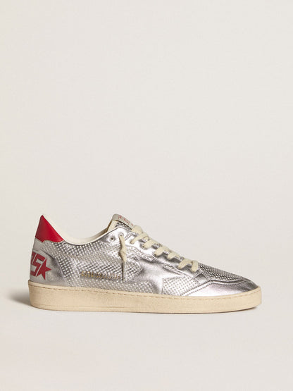 Golden Goose Bio-Based Ball Star In Metallic Silver With Silver Star And Red Heel Tab Mens