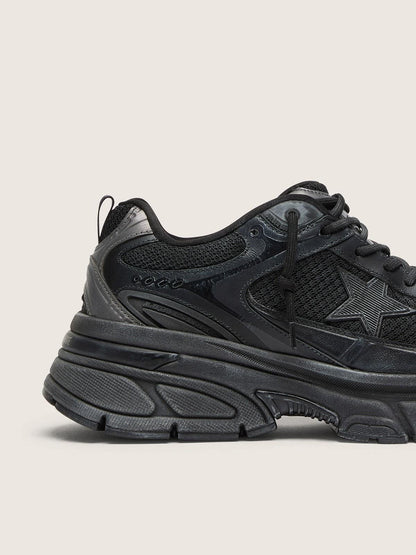 Golden Goose Mens Lightstar With Black Leather And Mesh Upper And Black Star Mens