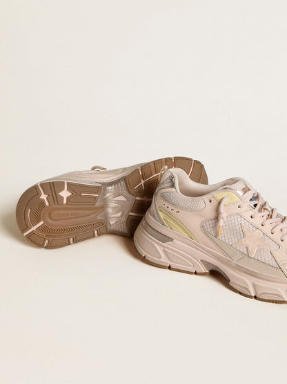 Golden Goose Mens Lightstar With Pink Leather And Mesh Upper And Pink Star Mens