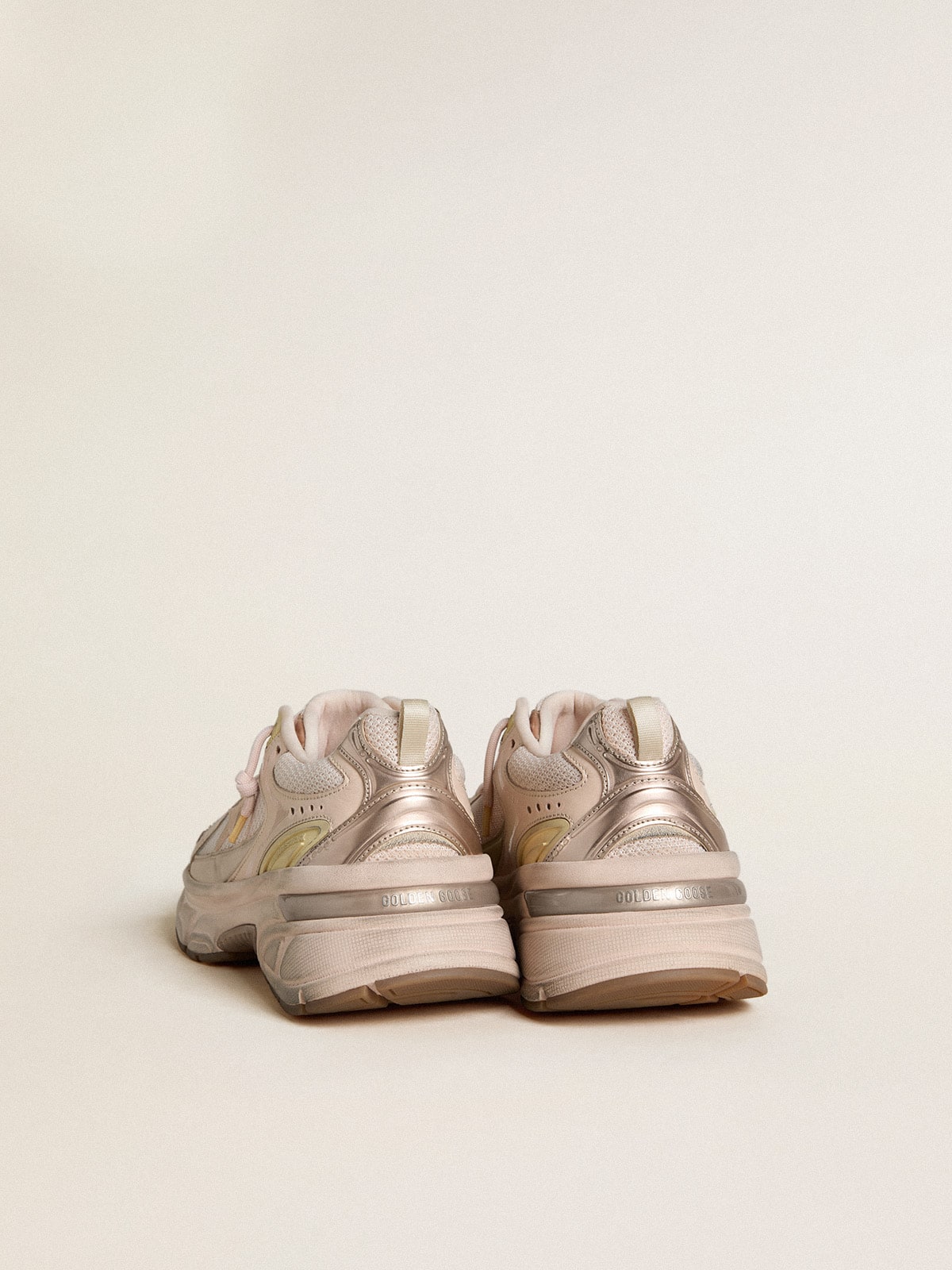 Golden Goose Mens Lightstar With Pink Leather And Mesh Upper And Pink Star Mens