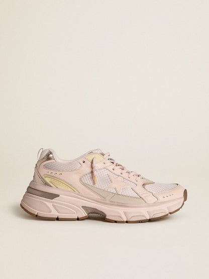 Golden Goose Mens Lightstar With Pink Leather And Mesh Upper And Pink Star Mens