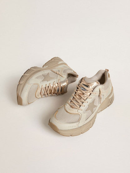 Golden Goose Mens Lightstar In Dove-Gray Leather And Mesh With Beige Tpu Star Mens