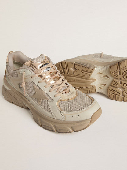 Golden Goose Mens Lightstar In Dove-Gray Leather And Mesh With Beige Tpu Star Mens