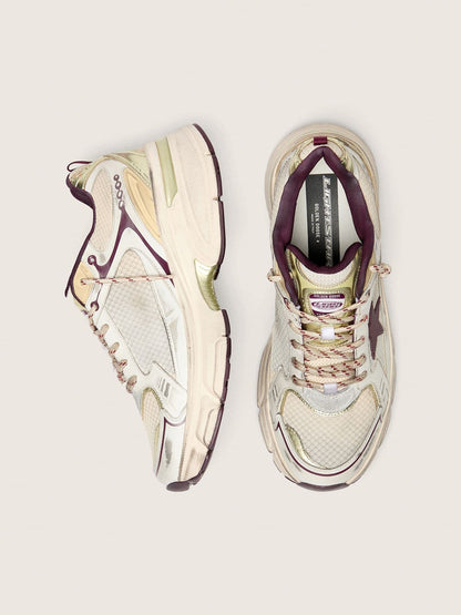 Golden Goose Mens Lightstar Cny In White Mesh And Leather With Wine-Red Tpu Star Mens