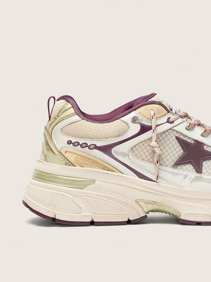 Golden Goose Mens Lightstar Cny In White Mesh And Leather With Wine-Red Tpu Star Mens