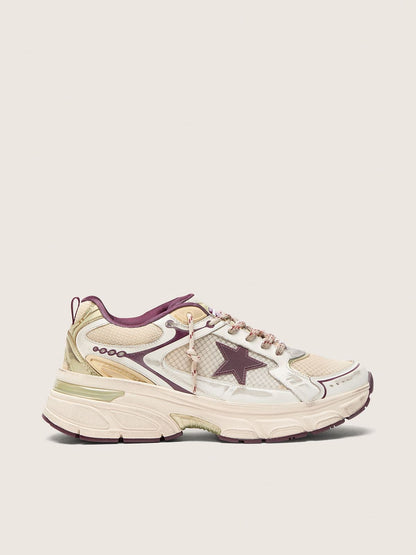 Golden Goose Mens Lightstar Cny In White Mesh And Leather With Wine-Red Tpu Star Mens
