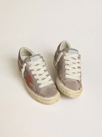 Golden Goose Mens Super-Star Ltd In Gray Suede With Red Waxed Suede Star And Heel Tab Mens