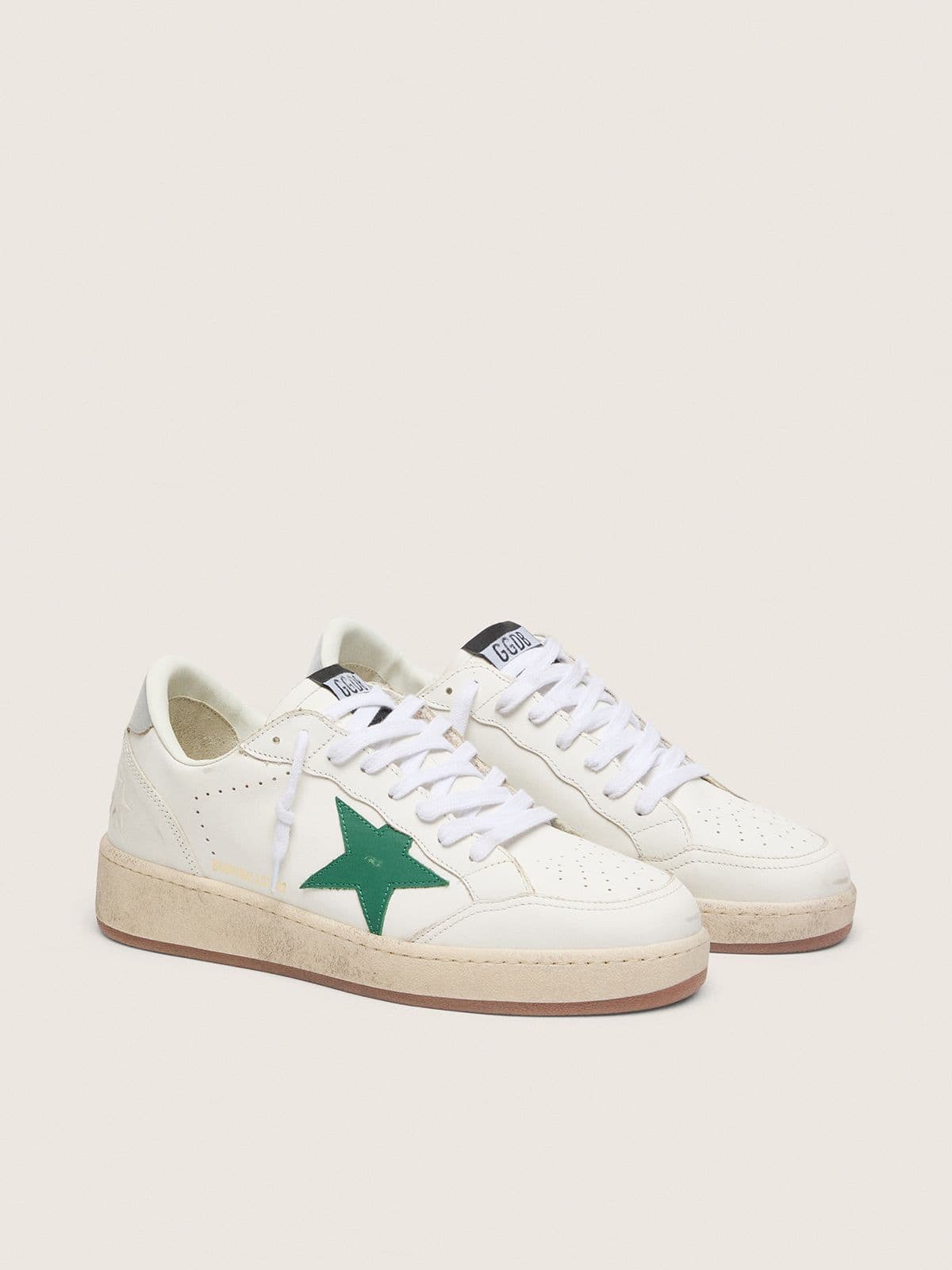 Golden Goose Mens Ball Star With Green Leather Star And Metallic Leather Heel Tab Mens