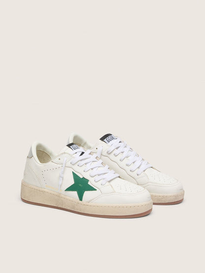 Golden Goose Mens Ball Star With Green Leather Star And Metallic Leather Heel Tab Mens