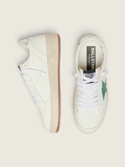 Golden Goose Mens Ball Star With Green Leather Star And Metallic Leather Heel Tab Mens