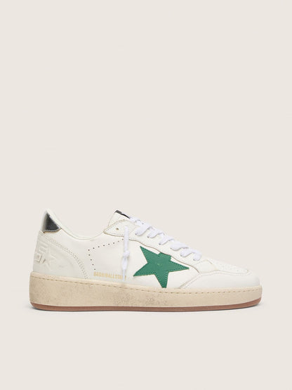 Golden Goose Mens Ball Star With Green Leather Star And Metallic Leather Heel Tab Mens